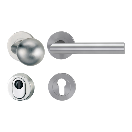 Griffwerk LUCIA PROFESSIONAL Schraubtechnik -Edelstahl matt Schutzrosettengarnitur -Knopf R3 -ZA -Kombi-Innenrosettensatz rund