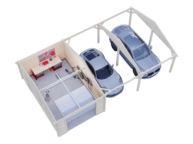 Palmako Garage Roger 19,0 + 33,2 m² - 44 mm - mit Sektionaltor