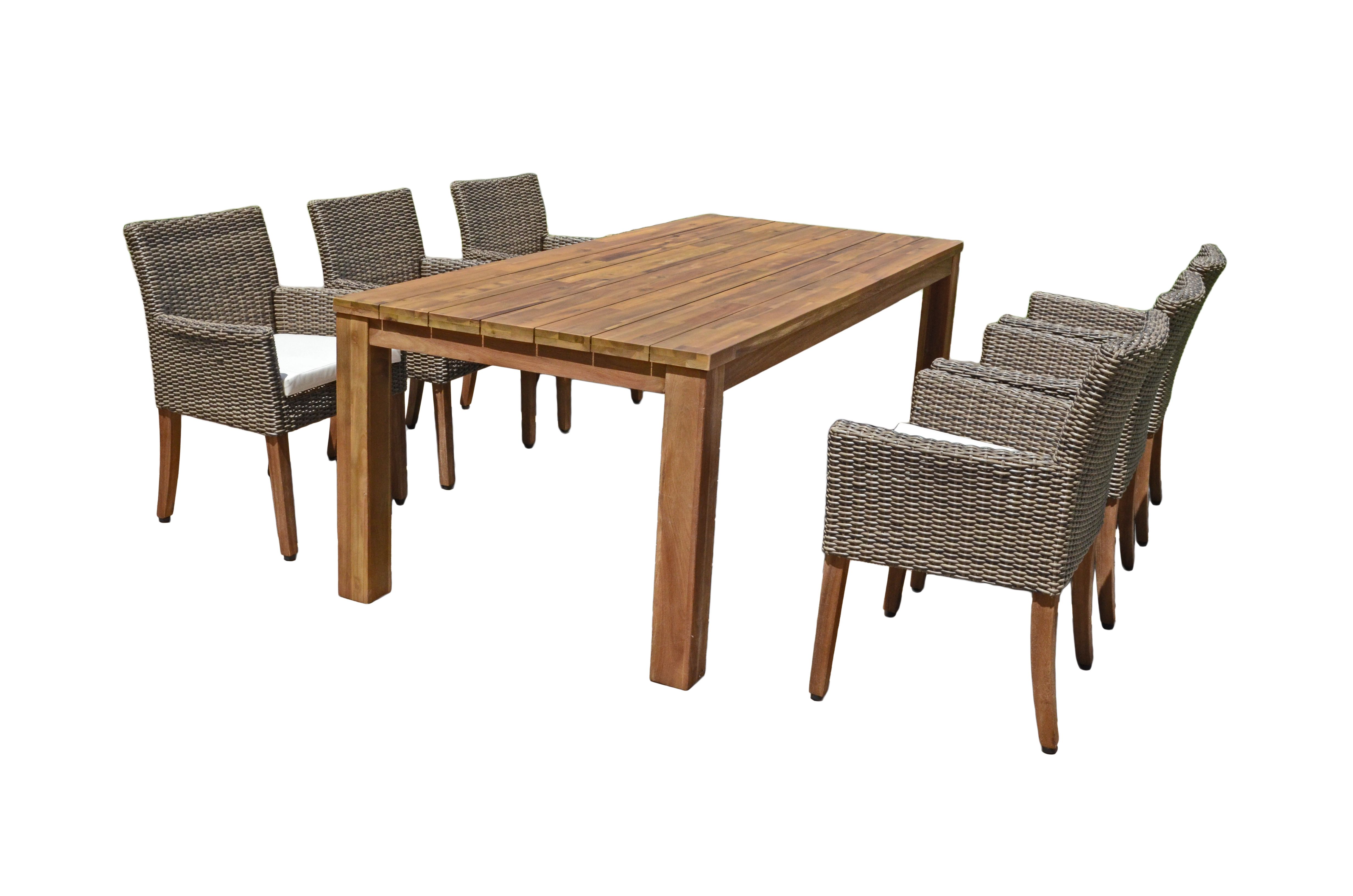 Garden Pleasure Esstisch-Set PALA, Tisch + 6 Stühle, Akazie / Polyrattan / Kissen 100 % Polyester