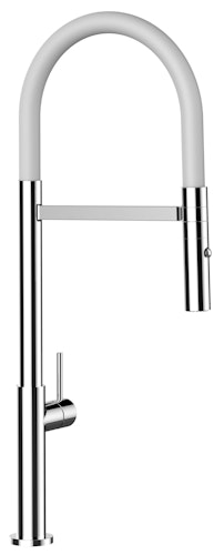 Minimalistischer Wasserhahn Küchenarmatur, TECNO, mit 360° schwenkbarem Auslauf, abnehmbare 2 strahl Handbrause, Verchromt / Weiß