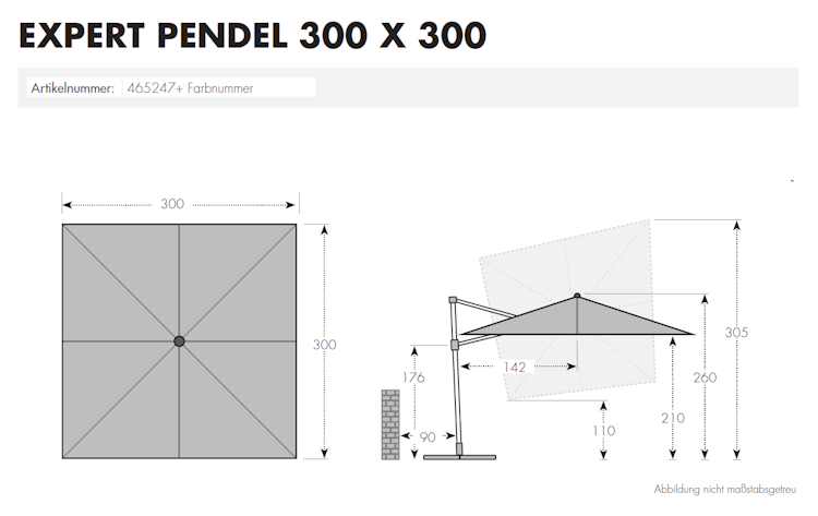 doppler Pendelschirm EXPERT 300 x 300 cm, Aluminium Silber / 100 % Polypropylen 220 g/m²