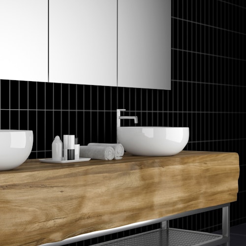 Revét Vinyl Wandfliese Butcherblock Schwarz Hochglanz 120 x 60 cm