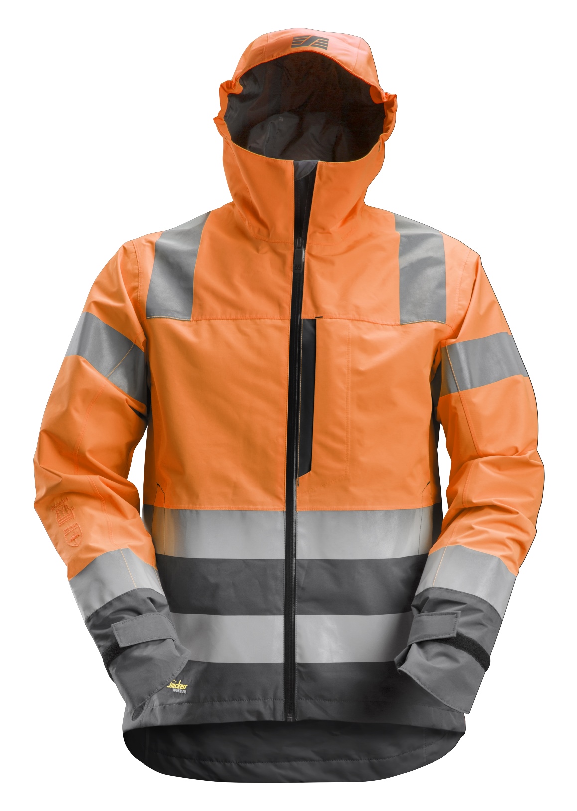 Snickers AllroundWork, Wasserdichte Warnschutz-Softshell-Jacke, Warnschutzklasse 3 8 signalorange-stahlgrau