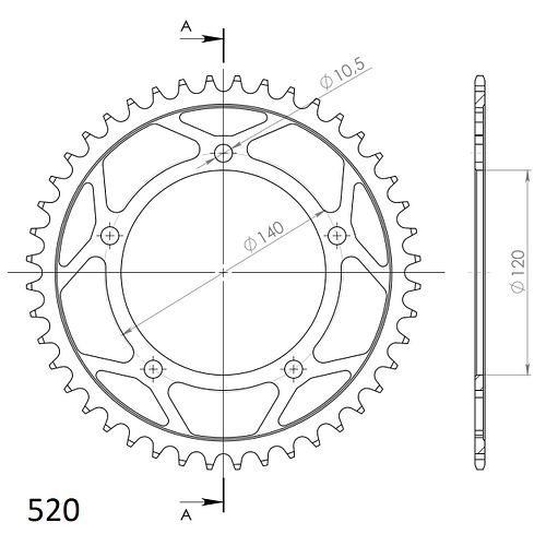 Supersprox Stahl-Kettenrad 520 44Z (Schwarz)