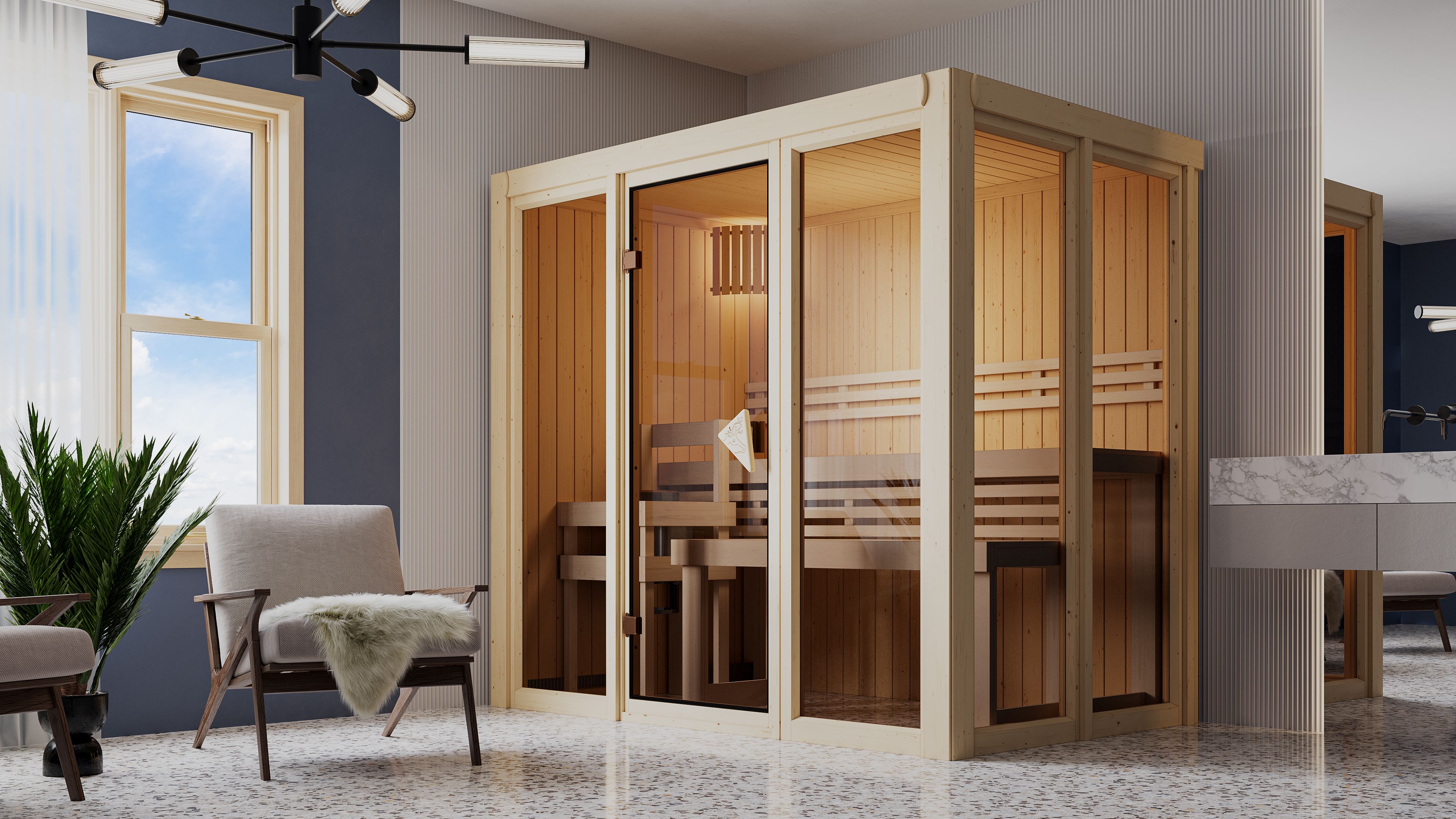 Karibu Sauna Irava 3 - 68 mm Systemsauna - 230 Volt Plug & Play