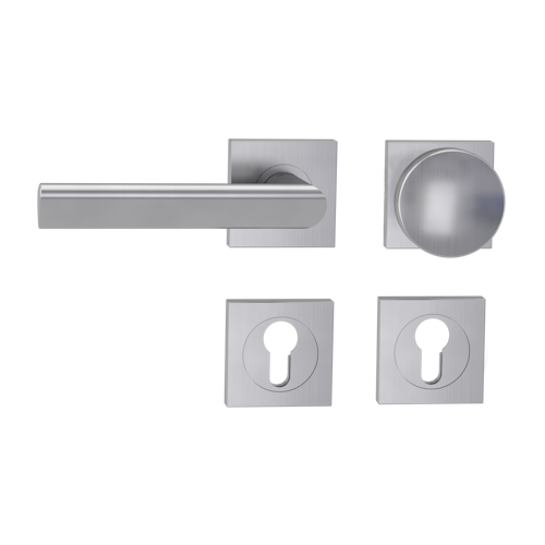 Griffwerk Wechselgarnitur TRI 134 Schraubtechnik GK3 Rosetten eckig Knopf R2 Edelstahl matt L