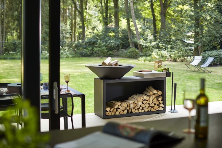 OFYR Plancha Grill Island Black 85 Teakholz