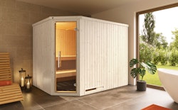 Weka Elementsauna Varberg 4 Trend Familiensauna mit Eckeinstieg & weiß lasierten Fronten - 68 mm