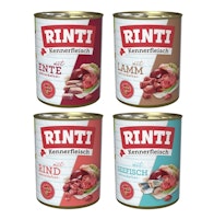 RINTI Kennerfleisch 24 x 400g Mixpaket (Lamm,Rind,Seefisch,Ente)  Hundenassfutter