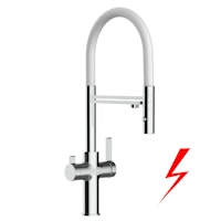 NIEDERDRUCK 3 Wege Wasserhahn Küchenarmatur, FC, mit 360° schwenkbarem Auslauf, abnehmbare 2 strahl Handbrause, Verchromt / Weiß