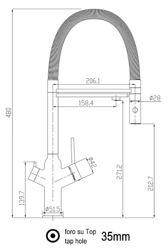 4 Wege Wasserhahn Küchenarmatur, BOD, mit 360° schwenkbarem Auslauf, abnehmbare 2 strahl Handbrause, Schwarz Matt / Schwarz