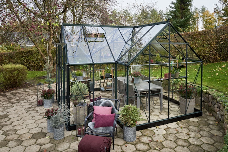 Halls Gewächshaus Garden Room - 12,9 m² inkl. gratis Fundamentrahmen & Fallrohrset