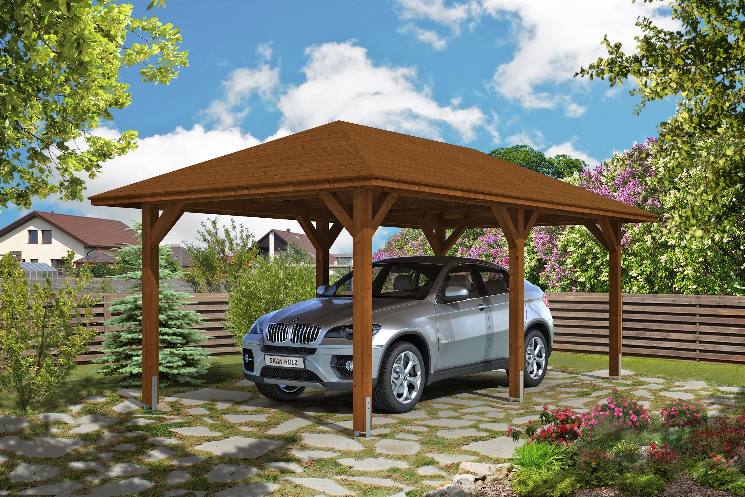 Skan Holz Carport Taunus 374 x 656 cm-nussbaum Holzcarport