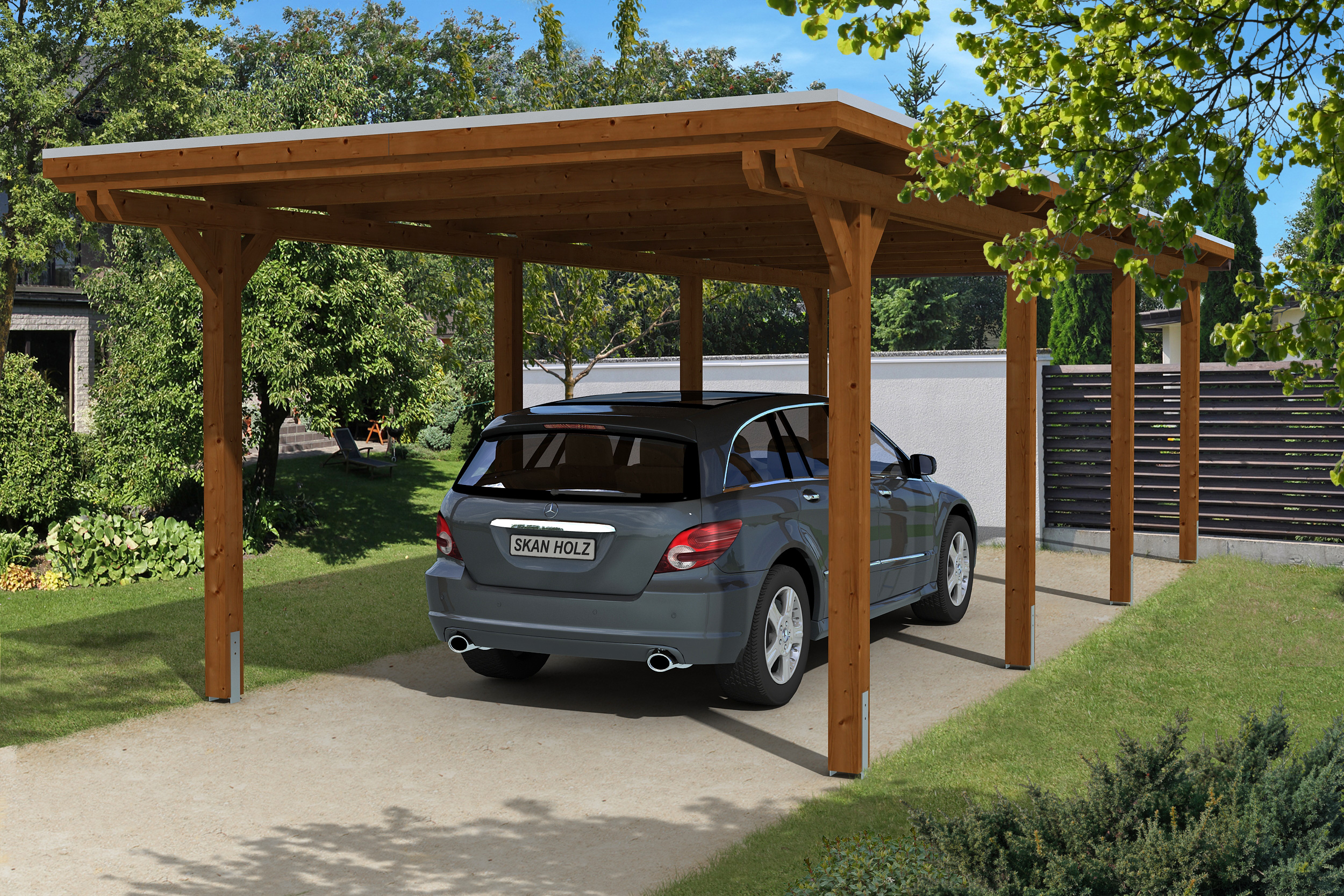 Skan Holz Emsland Flachdach Carport-354x846cm-nussbaum Holzcarport