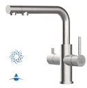 Vorschaubild 4 Wege Wasserhahn Küchenarmatur, Edelstahl Massiv mit schwenkbarem L-Auslauf und herausziehbarer Brause, Gebürstet