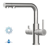 4 Wege Wasserhahn Küchenarmatur, Edelstahl Massiv mit schwenkbarem L-Auslauf und herausziehbarer Brause, Gebürstet