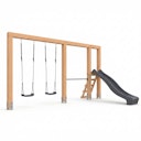 Vorschaubild EXIT Linea Massiv 140 doppelte Holz-Schaukel mit Reckstange und Rutsche