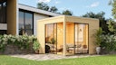 Vorschaubild Karibu Design Gartenhaus Dice 3 mit 2 Aluminium Schiebetüren - 38 mm (Homeoffice-Gartenhaus)