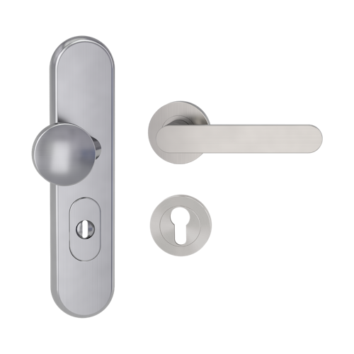 Griffwerk TITANO Kombi SB_882 ES1 (S2) -Edelstahl matt Kombi-Schutzbeschlag -Knopf/Drücker -mit Griff AVUS -SG -rund -R -ZA, 72mm -TS 38-50