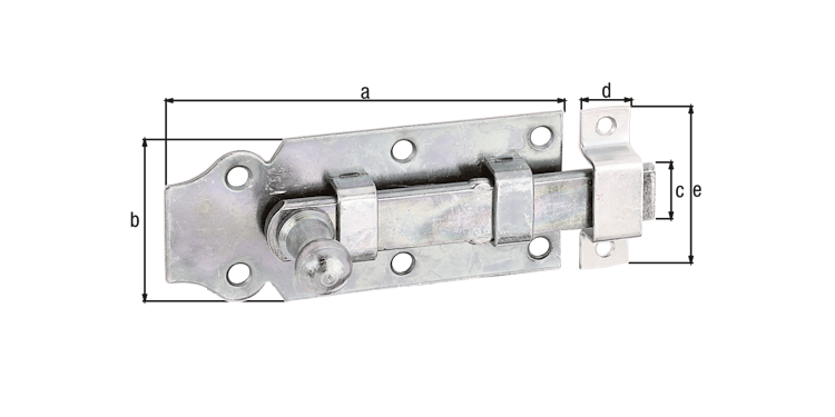 Alberts® Türriegel, mit Knopf, gerade, mit Schlaufe, galvanisch verzinkt dickschichtpassiviert,Platte LxB100x44 mm 115388