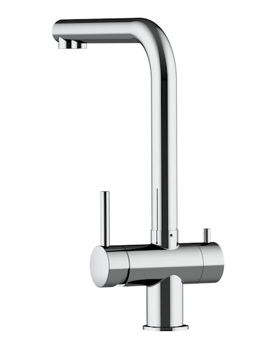 NIEDERDRUCK 3 Wege Wasserhahn Küchenarmatur, Edelstahl Massiv, 360° schwenkbarem L-Auslauf, Hochglanz Poliert