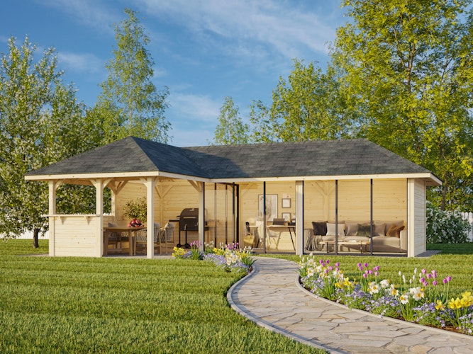 Palmako Pavillon Bianca 33,2 m² Set 520 Slide Plus mit Isolierglas-Schiebetüren