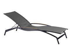 Diamond Garden Liege VALENCIA, Edelstahl Dunkelgrau / Sunproof Sling  Schwarz/Silber / Teak-Armlehnen