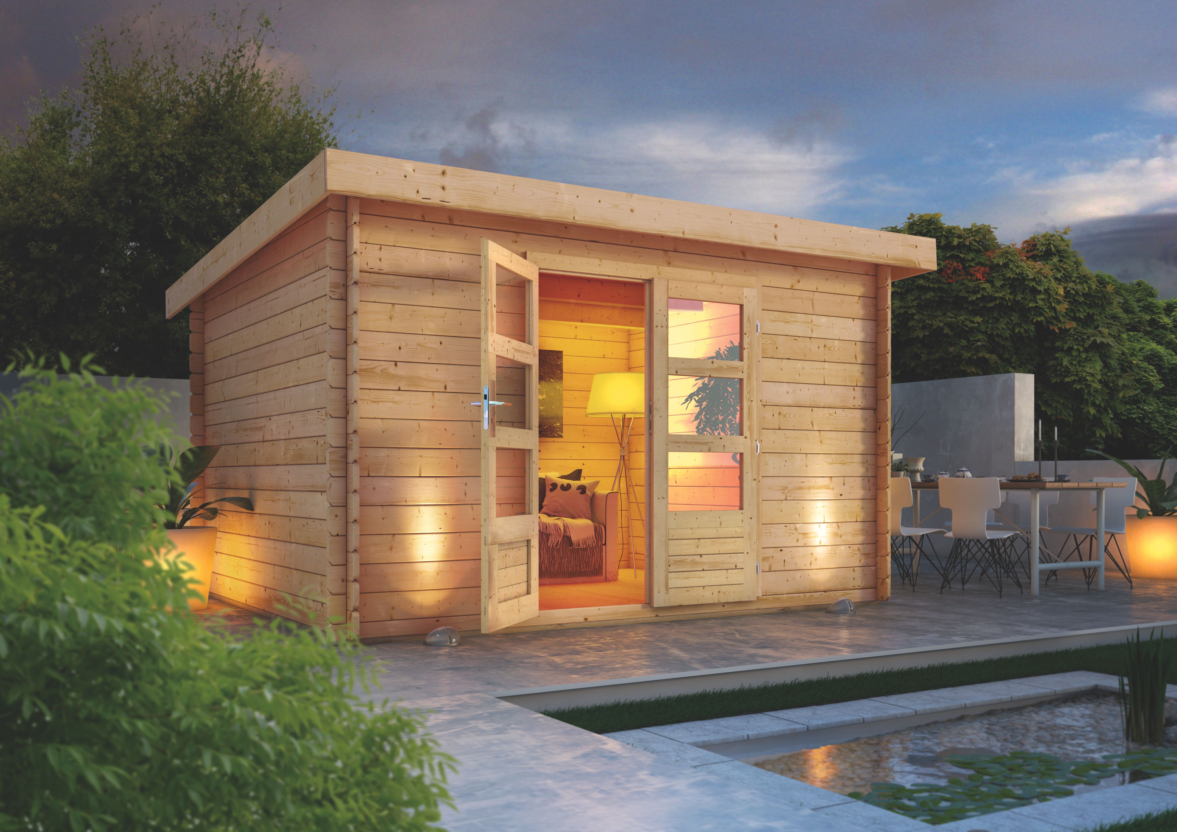 Karibu Woodfeeling Gartenhaus Bastrup 7 naturbelassen - 28 mm