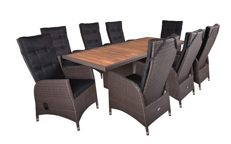 Garden Pleasure Gartenmöbel Set BRAGA 02, Tisch 220 x 100 + 8 Sessel, Polyrattan / Akazie / Kissen 100 % Polyester