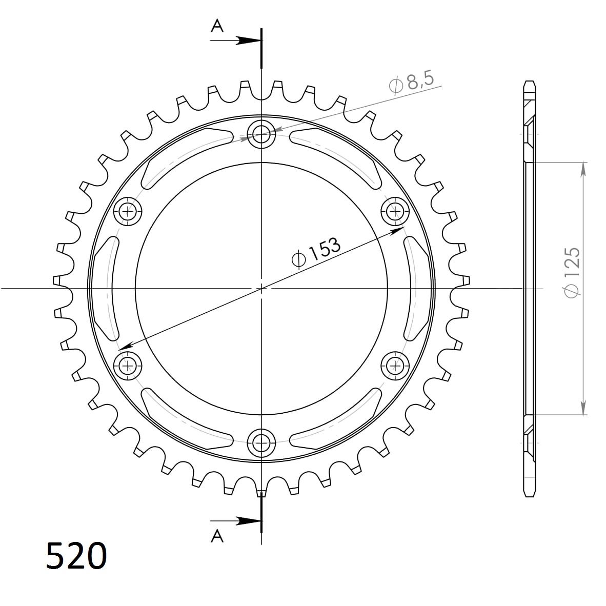 Supersprox Stahl-Kettenrad 520 38Z (Schwarz)