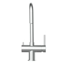 Vorschaubild 3 Wege Wasserhahn Küchenarmatur, Edelstahl Massiv mit 360° schwenkbarem N-Auslauf, Gebürstet