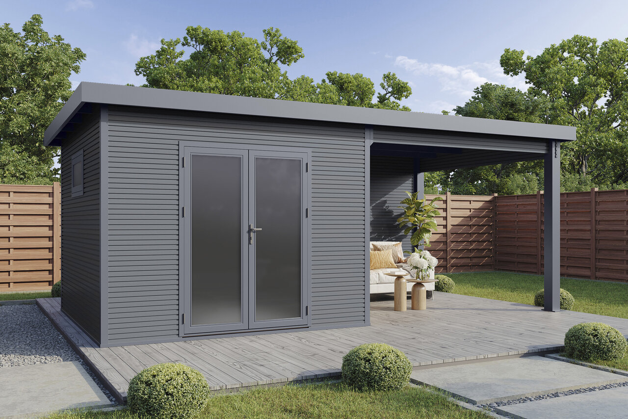 Wolff Finnhaus WPC Gartenhaus Solaro im Rhombus-Design - 28 mm anthrazit