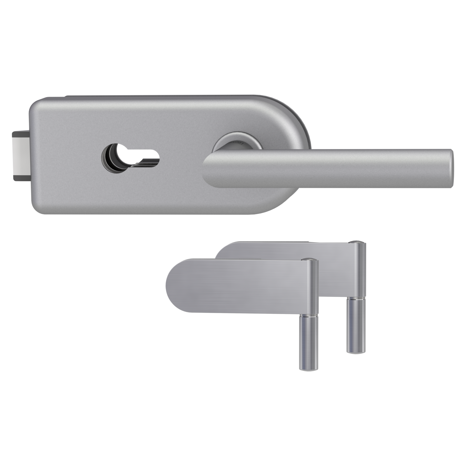 Griffwerk SMILE 1.0 -Alu EV1 -Ganzglas- türbeschlagset -2-teiliger Bandsatz -mit Griff Griff L-Form -PZ, WC Knaufzyl. -S...