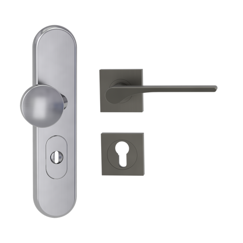 Griffwerk TITANO Kombi SB_882 ES1 (S2) -Edelstahl matt Kombi-Schutzbeschlag -Knopf/Drücker -mit Griff DESM LEAF LIGHT -KGR -eckig -R -ZA, 72mm -TS 38-50