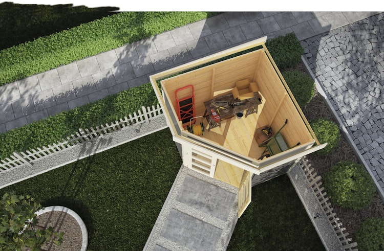 Karibu Gartenhaus Gerätehaus Goldendorf 3/5 mit 240 cm Schleppdach - 19 mm