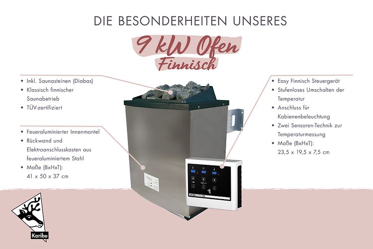 Karibu 9 kW Saunaofen finnisch anthrazit inkl. Steuergerät EASY weiß - Sparset
