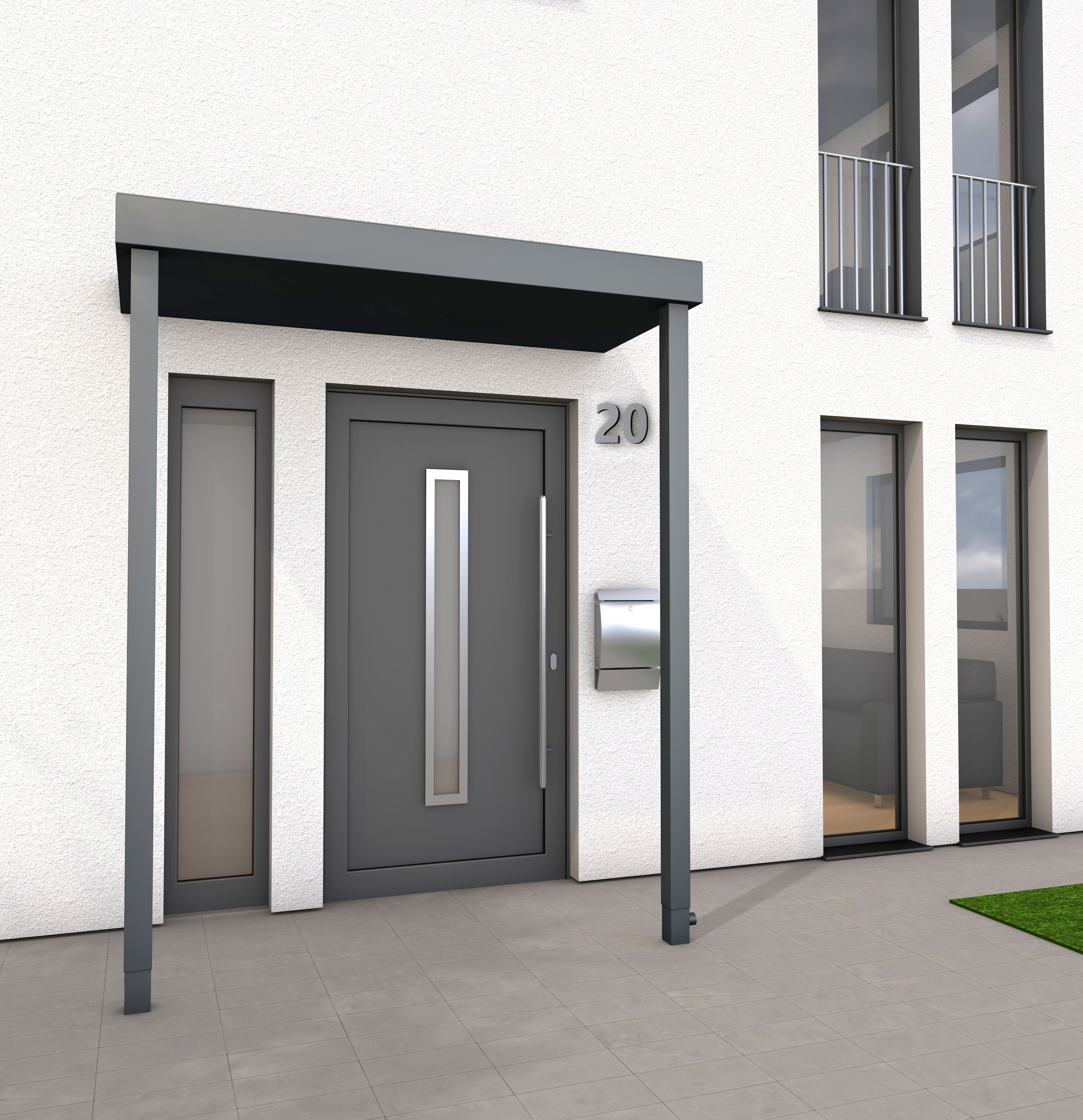 Gutta Rechteckvordach BS Plus 200 Sonderfarbe mit Pfosten (neues Modell)