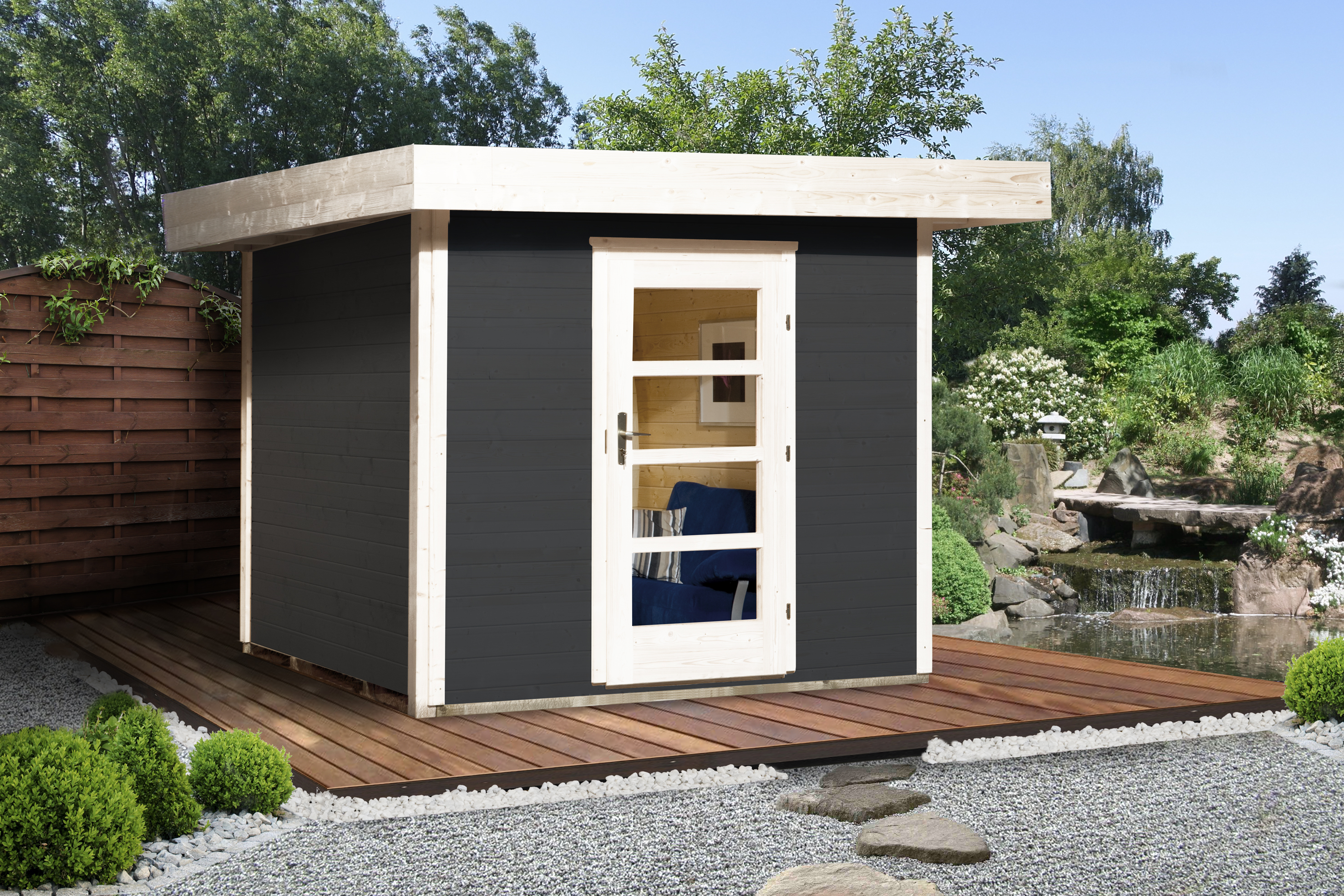 Weka 28 mm Designhaus 172 mit Vordach  235 x 240 cm-anthrazit 1 - 50 % Rabatt auf Dacheindeckung