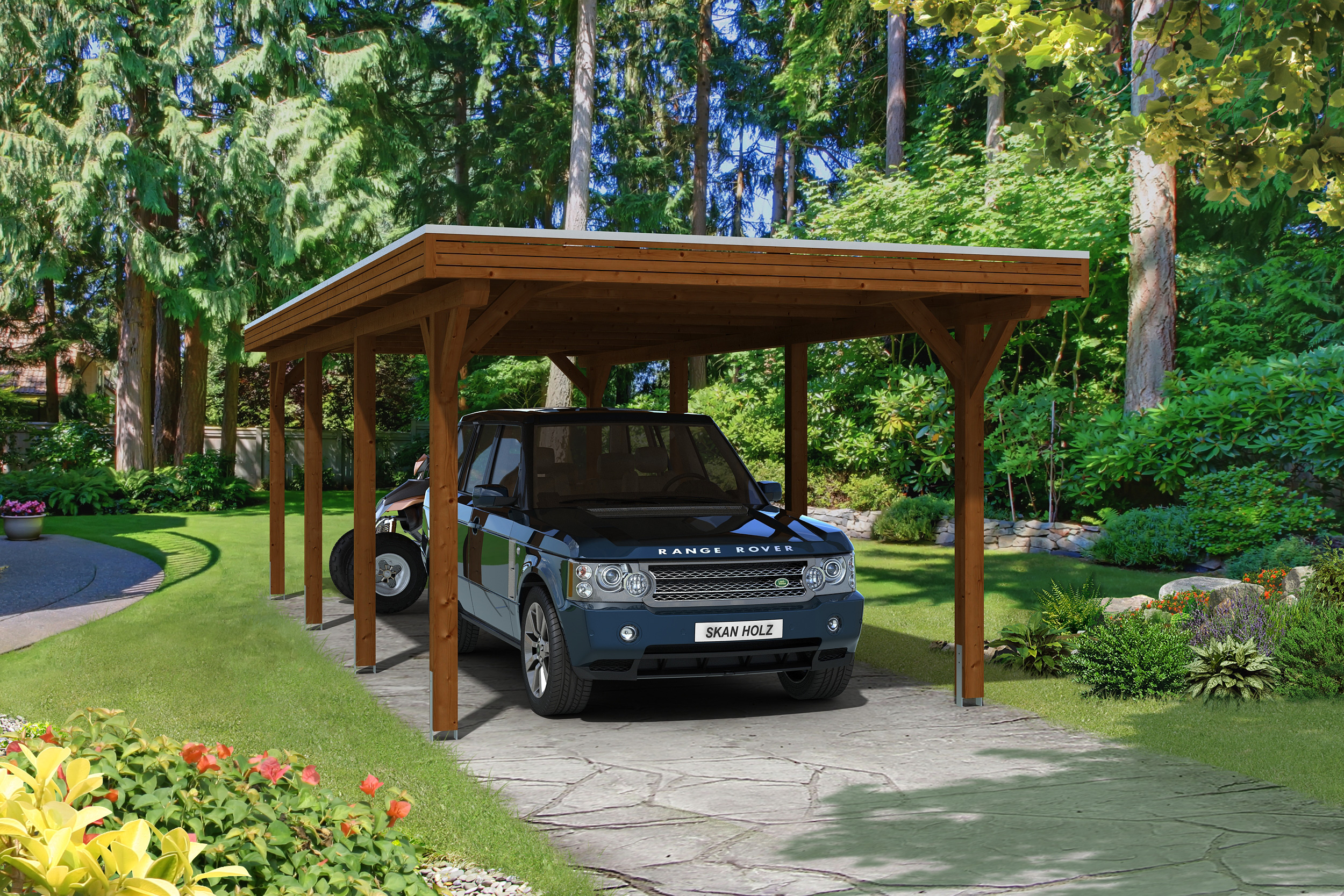 Thumbnail - Skan Holz Spessart Einzelcarport Breite 355cm Gr.2 355x846cm nussbaum Holzcarport