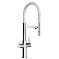 3 Wege Wasserhahn Küchenarmatur, FC, mit 360° schwenkbarem Auslauf, abnehmbare 2 strahl Handbrause, Verchromt / Weiß