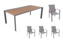 Vorschaubild Garden Pleasure Gartenmöbel Set SILEA / DAVINA 03, Tisch 200 x 100 + 4 Stapelsessel, Aluminium / Nonwood / Kunststoffgewebe