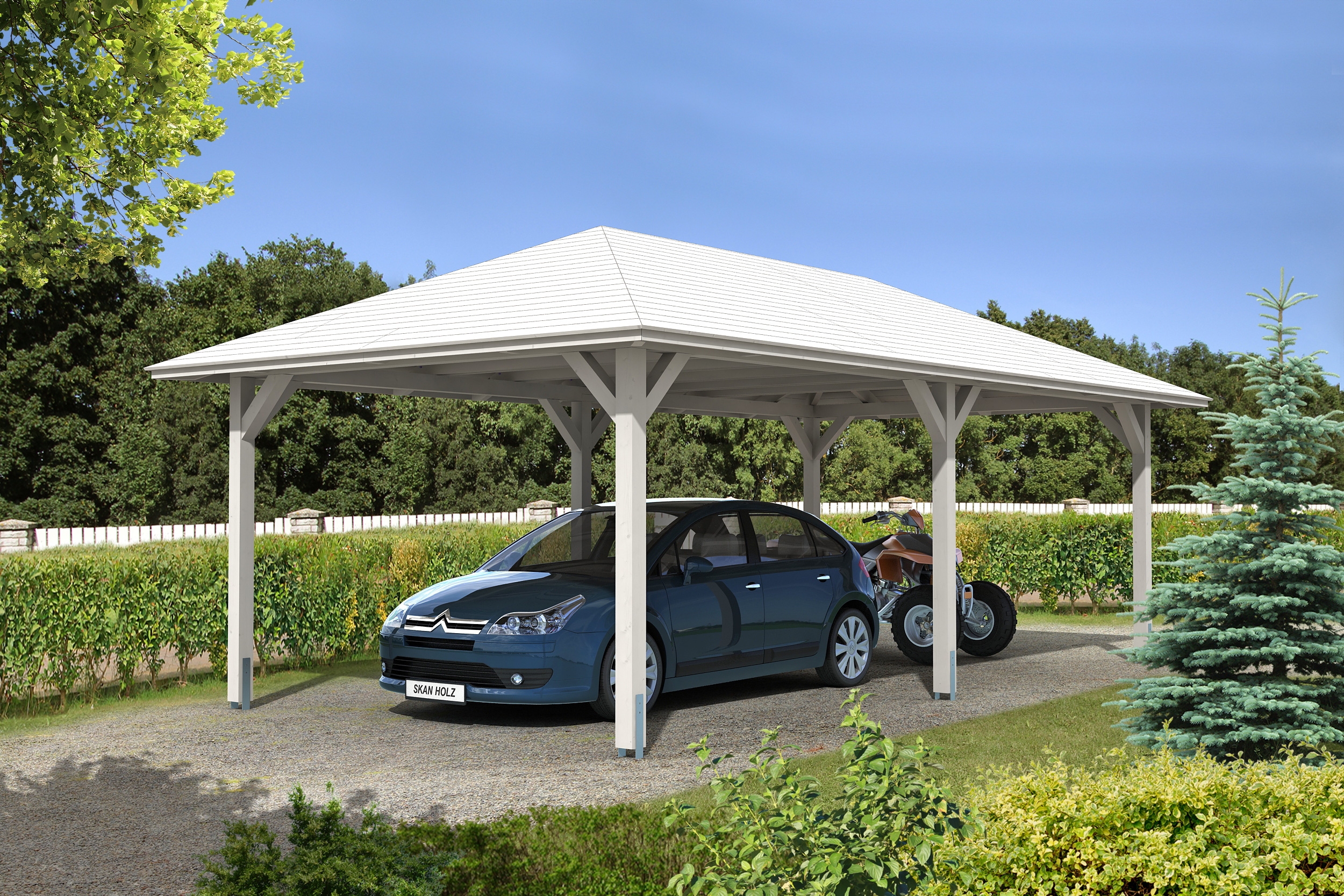 Skan Holz Carport Taunus 439 x 786 cm-weiß Holzcarport