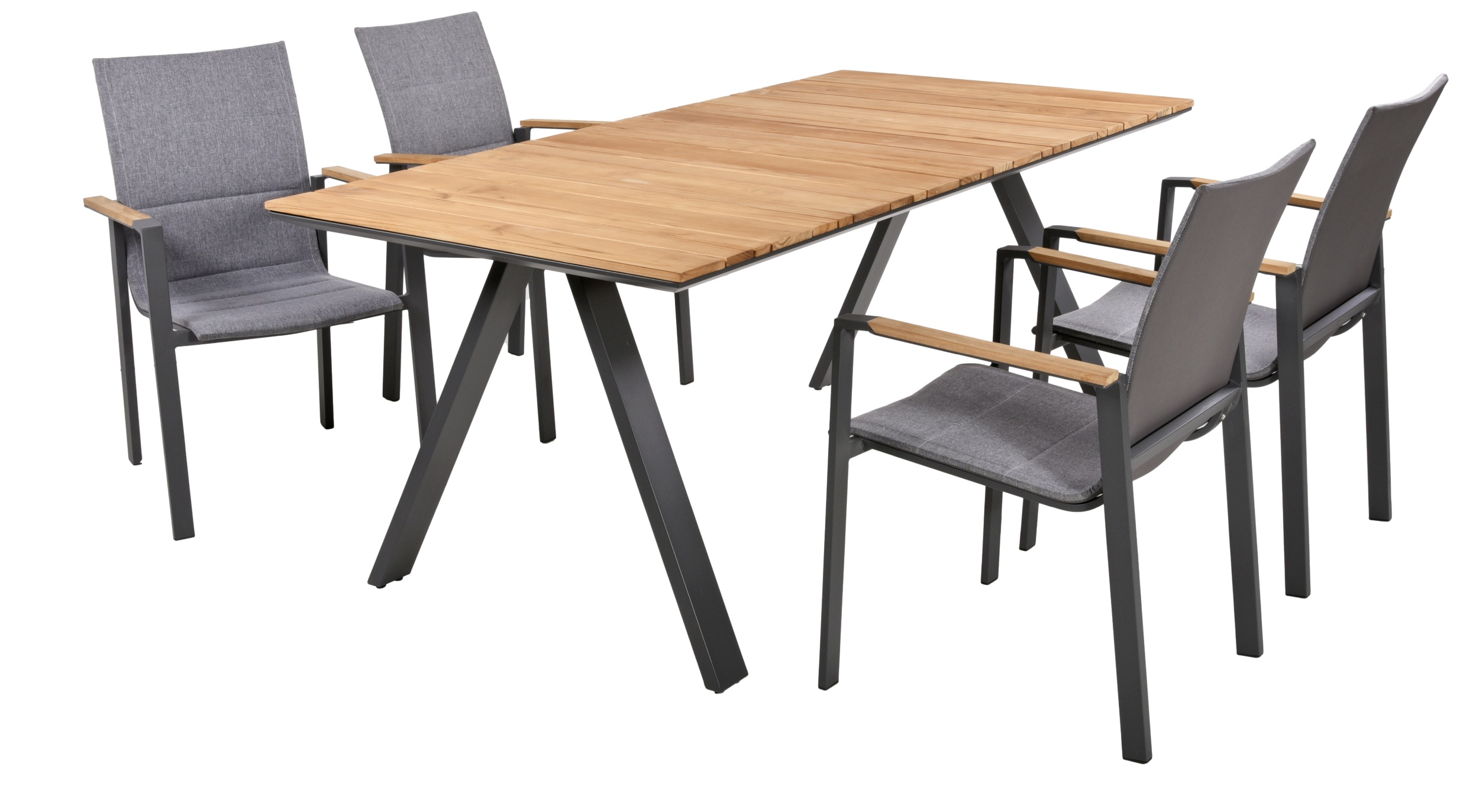 Thumbnail - Garden Pleasure Gartenmöbel Set DAVINA 01, Tisch 180 x 90 +  4 Stapelsessel, Aluminium / Teak / Kunststoffgewebe