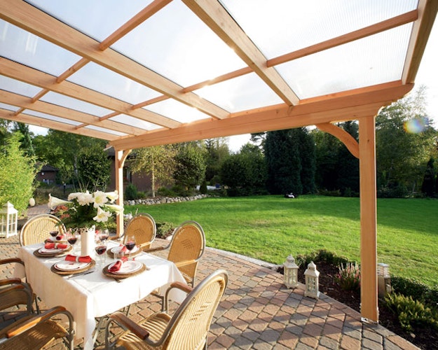 Skan Holz Terrassenüberdachungen Ravenna o. Mittelpfosten Breite 434 cm aus Douglasie