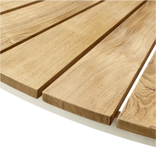 Cinas Balkon-Set ELLEN, Kaffeetisch Ø 80 cm + 2 Sessel, Aluminium Weiß / Teak