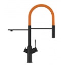 Vorschaubild 3 Wege Wasserhahn Küchenarmatur, BOD, mit 360° schwenkbarem Auslauf, abnehmbare 2 strahl Handbrause, Schwarz Matt / Orange