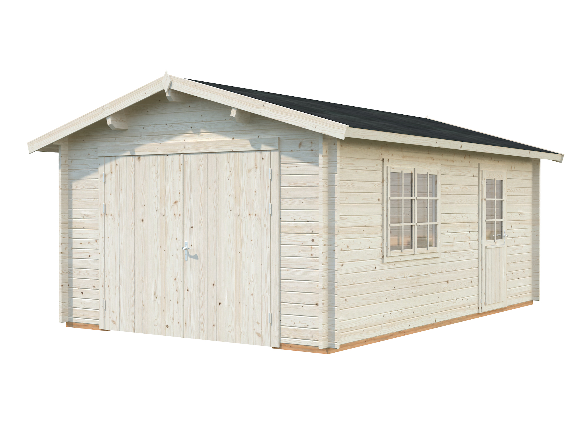 Palmako Garage Roger 19,0 m² - 44 mm - mit Holztor naturbelassen