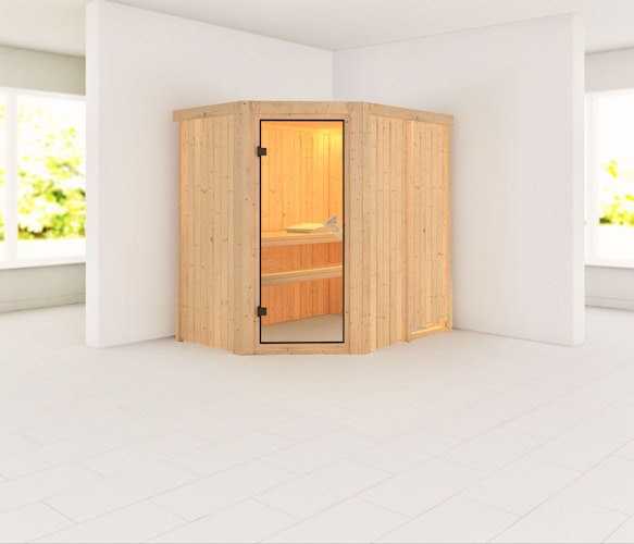 Karibu Sauna Carin mit Eckeinstieg 68 mm inkl. gratis Sauna-Zubehörset im Wert von 234,94 €