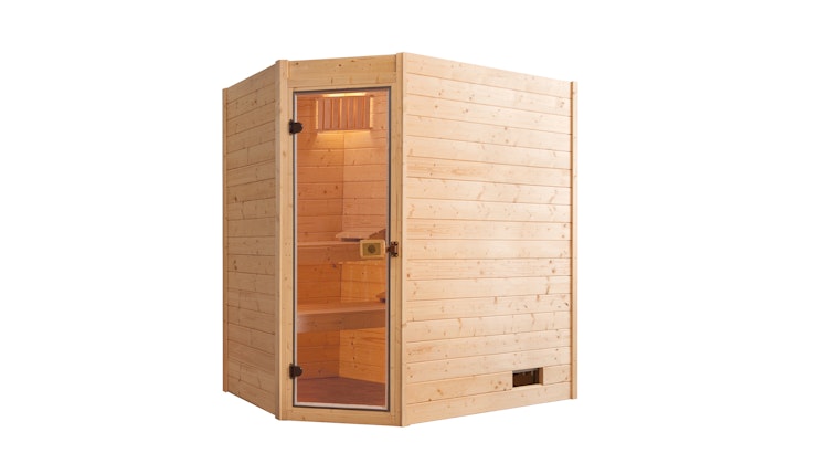 Weka Sauna Valida Eck 1 mit Glastür/Fenster- Massivholzsauna 38 mm