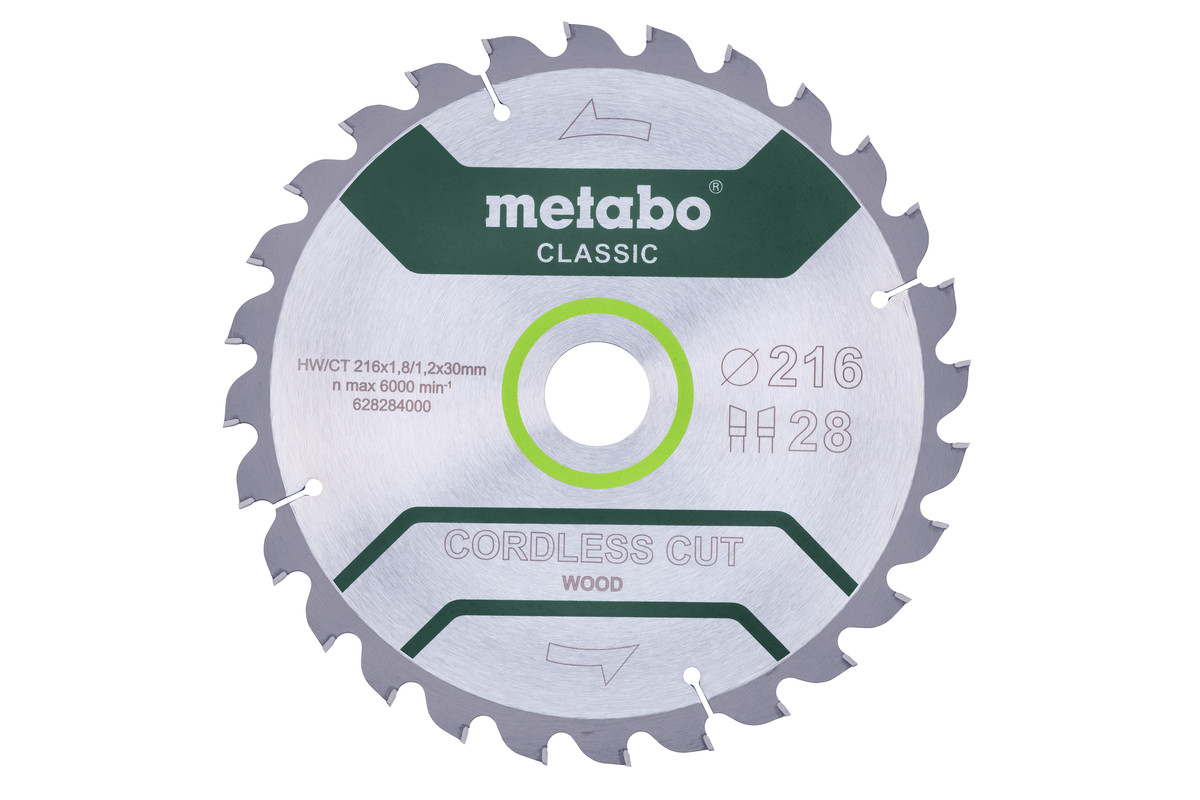 Metabo Sägeblatt "cordless cut wood - classic"216x1,8/1,2x30 Z28 WZ 5°